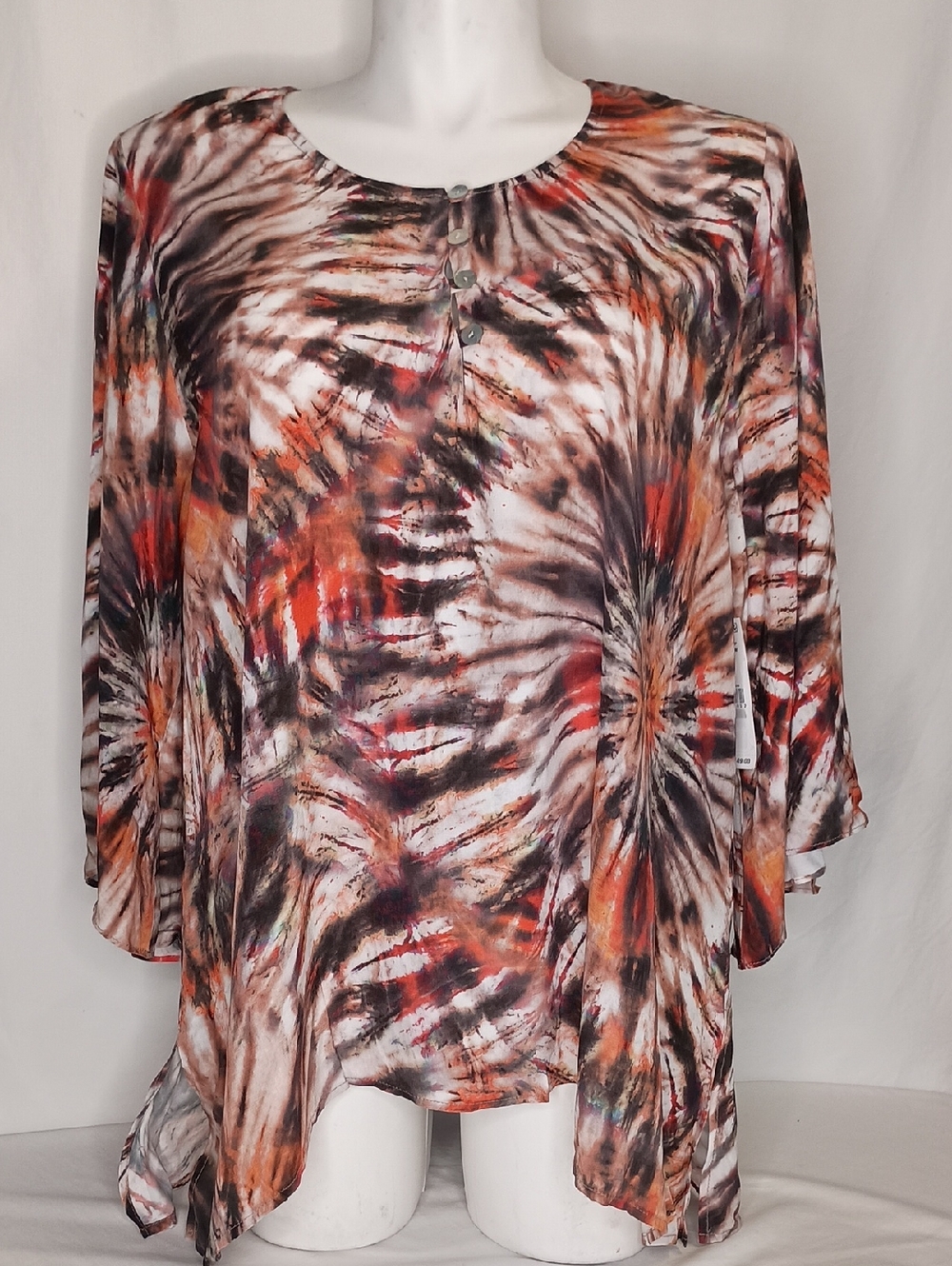 Karen Kane Women's Size 1X tie-dye peasant top Boho Blouse Lagenlook NWT